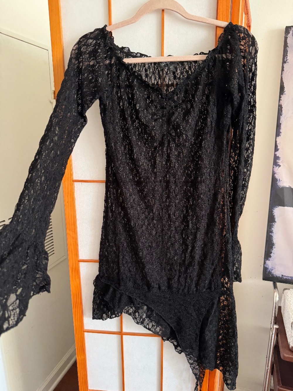 Widow XXL Sheer Black Lace Asymmetrical Mini Dress Grunge Goth Romantic